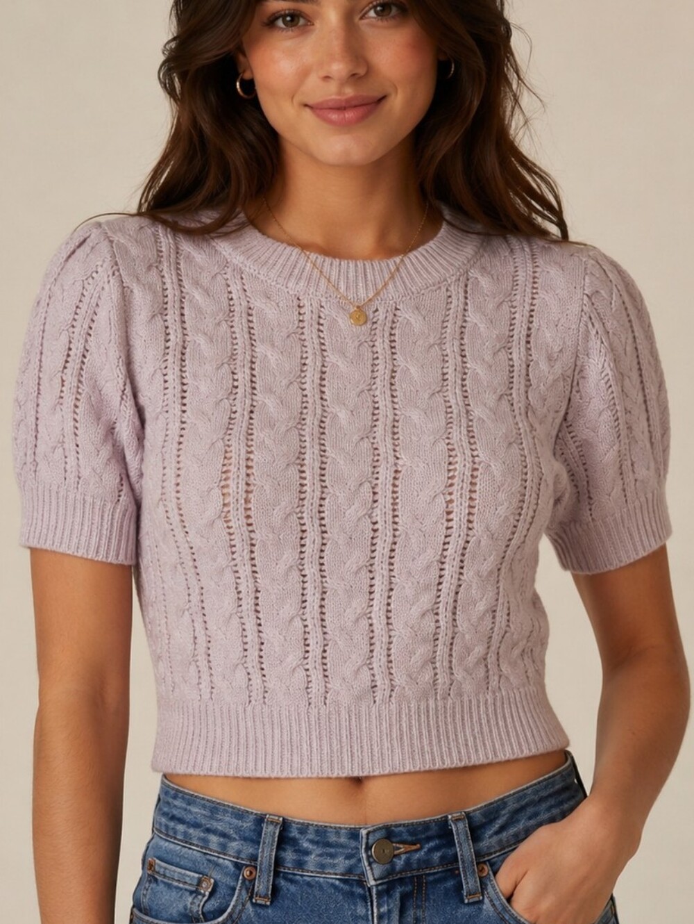 Forever 21 Lavender Cable Knit Short Sleeve Sweater ✨ Size S